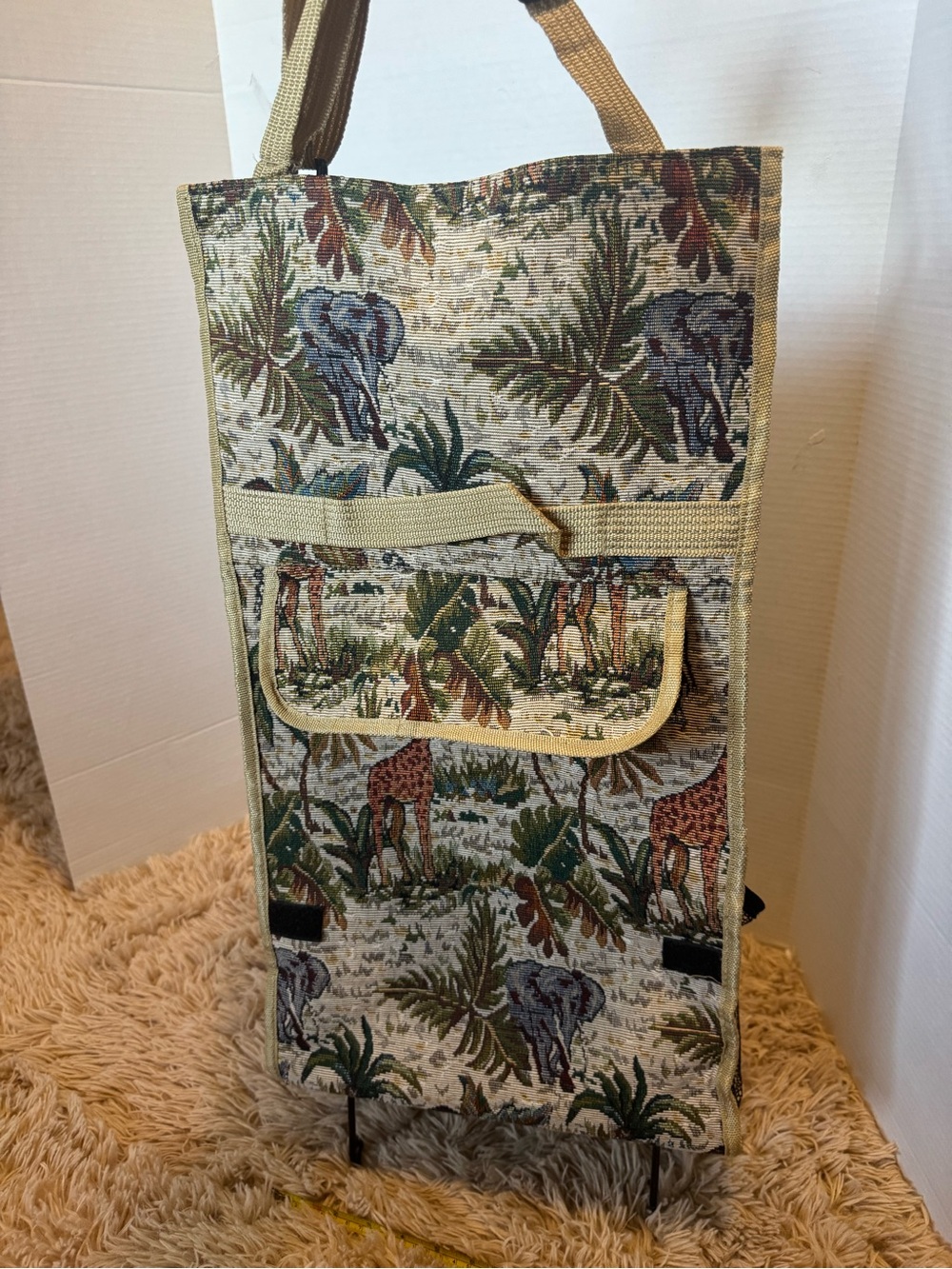 Safari Tapestry Travel Tote in Beige and Green